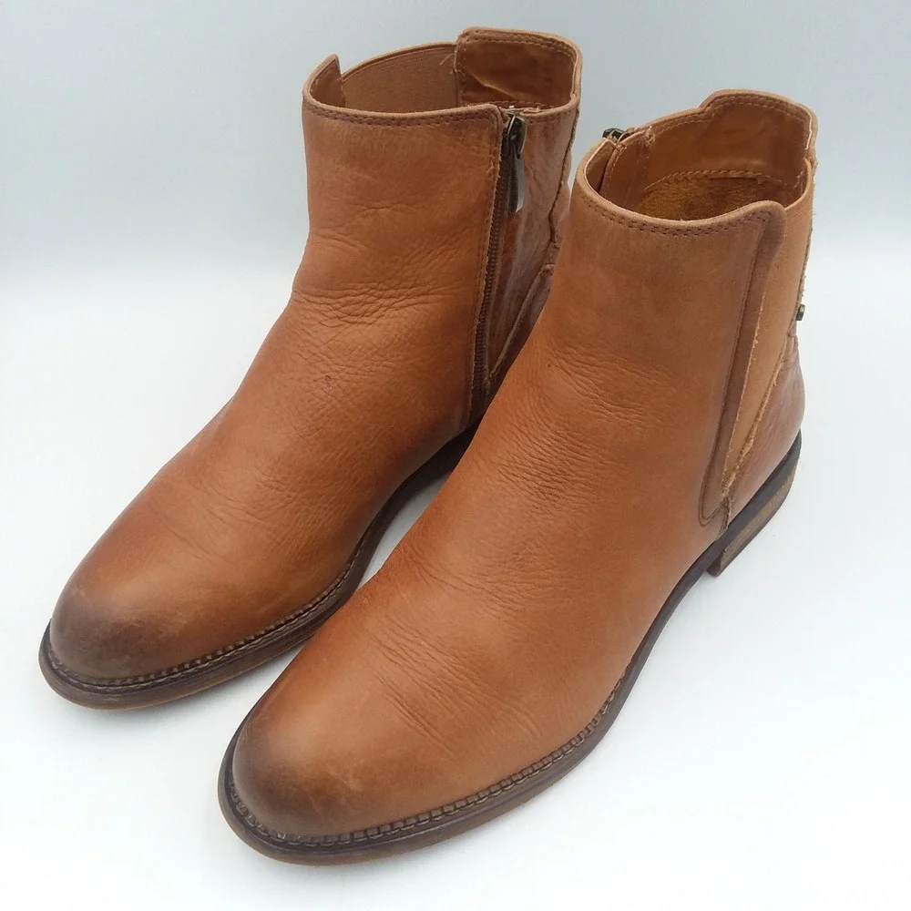 Franco Sarto Horrace Cognac Brown Leather Chelsea Boots Women's 10 Ankle Booties